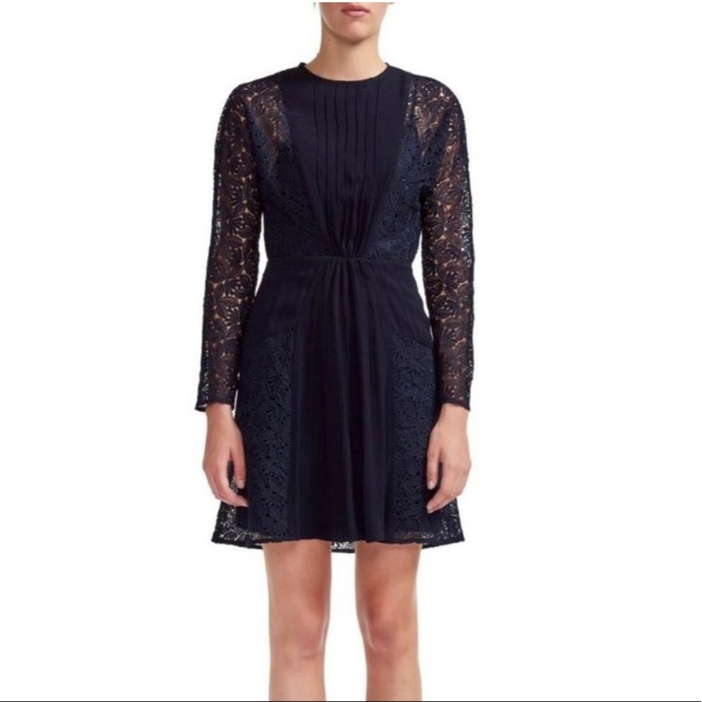 Maje Repine Navy Blue Crepe and Lace Dress Size 4 NWT